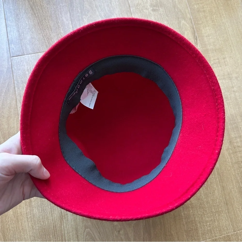 Betmar Women’s Valerina Red Wool Hat with Black Leather Bow